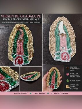 Virgin de Guadalupe Sequin Beaded Patch Appliqué Made in Mexico